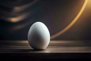 un uovo su un' di legno tavolo. ai-generato foto