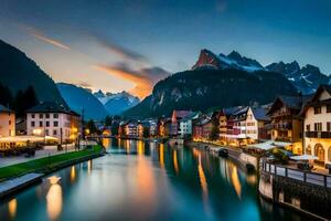 il bellissimo cittadina di altenburg nel il Alpi a tramonto. ai-generato foto