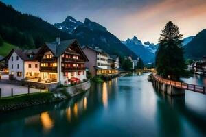 il bellissimo cittadina di altenmarkt a crepuscolo. ai-generato foto