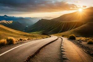 il strada per il tramonto. ai-generato foto