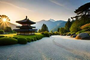 il giapponese giardino nel il montagne. ai-generato foto