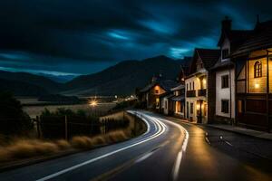 un' lungo esposizione foto di un' strada a notte. ai-generato