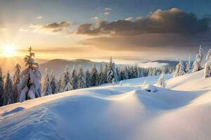 foto sfondo il cielo, neve, alberi, montagne, sole, alberi, il montagne, il. ai-generato