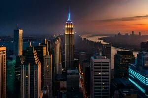 il impero stato edificio è visto a tramonto. ai-generato foto