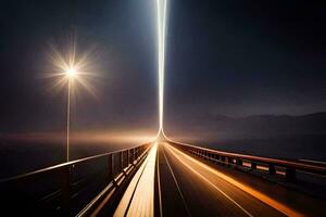 un' lungo esposizione fotografia di un' ponte a notte. ai-generato foto