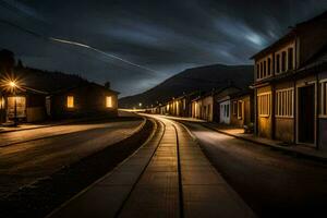 un' lungo esposizione foto di un' strada a notte. ai-generato