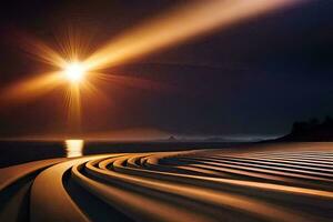 un' lungo esposizione fotografia di un' spiaggia a notte. ai-generato foto