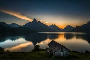 il cabina nel il montagne. ai-generato foto