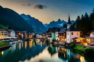 il bellissimo cittadina di Hallstatt, Austria. ai-generato foto