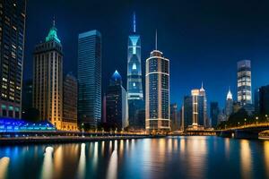 il città orizzonte a notte nel Cina. ai-generato foto