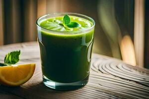 un' verde frullato con Limone e menta. ai-generato foto