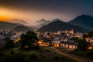 il villaggio di persona a tramonto. ai-generato foto