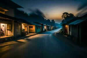 un' sfocato Immagine di un' strada a notte. ai-generato foto