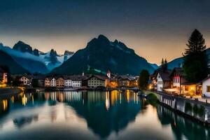 il cittadina di altenmarkt a crepuscolo. ai-generato foto