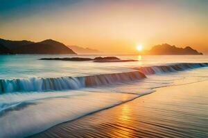 un' bellissimo tramonto al di sopra di il oceano. ai-generato foto