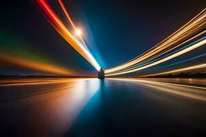 un' lungo esposizione fotografia di un' ponte a notte. ai-generato foto