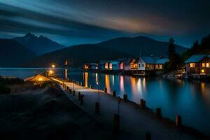 foto sfondo il cielo, montagne, lago, notte, il acqua, il montagne, il lago. ai-generato