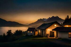 foto sfondo il cielo, montagne, Casa, il Casa, il montagne, il Casa, il. ai-generato