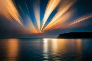 un' lungo esposizione fotografia di un' tramonto al di sopra di il oceano. ai-generato foto