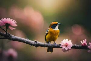 foto sfondo uccello, il fiori, il albero, il uccello, il fiori, il albero,. ai-generato