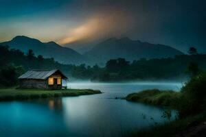 il Casa su il lago, di persona. ai-generato foto