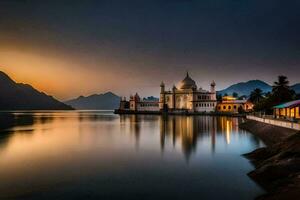 il tramonto al di sopra di il lago nel India. ai-generato foto