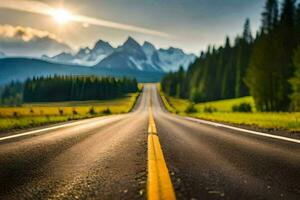 un' lungo strada con montagne nel il sfondo. ai-generato foto