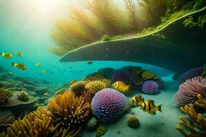 un' corallo scogliera con pesce e coralli. ai-generato foto