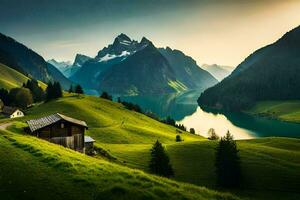 il Casa nel il montagne. ai-generato foto