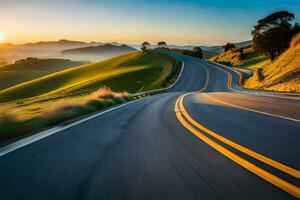 un' avvolgimento strada con il sole ambientazione nel il sfondo. ai-generato foto