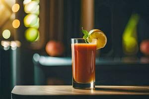 un' bicchiere di succo con un' fetta di Limone su superiore. ai-generato foto