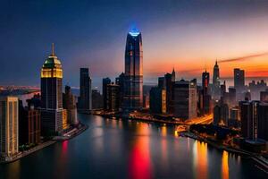 il città orizzonte a tramonto nel Cina. ai-generato foto