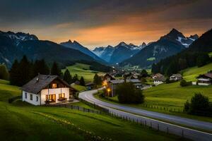 il strada per il Alpi. ai-generato foto