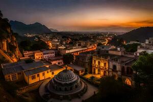 il tramonto al di sopra di il città di udaipur. ai-generato foto