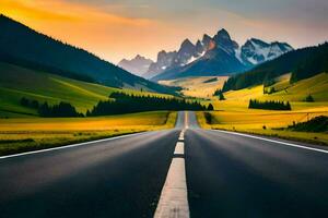 il strada per il montagne. ai-generato foto