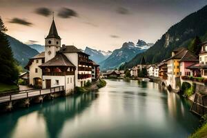 il bellissimo villaggio di Svizzera. ai-generato foto