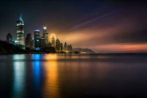 il città orizzonte a notte nel hong. ai-generato foto