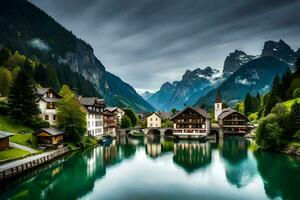 il bellissimo villaggio di Svizzera. ai-generato foto