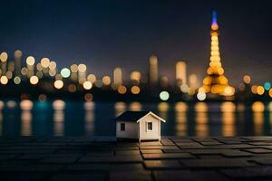 foto sfondo il città, il notte, il eiffel Torre, il Casa, il città. ai-generato