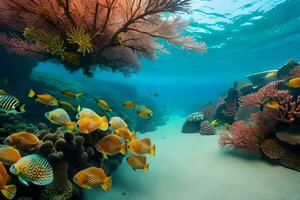 subacqueo scena con corallo e pesce. ai-generato foto