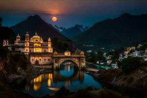 il Luna sorge al di sopra di il palazzo nel India. ai-generato foto