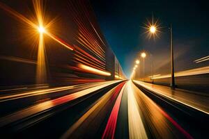 notte tempo traffico su il autostrada. ai-generato foto