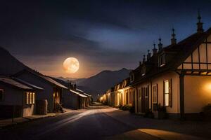 un' strada nel il montagne con un' pieno Luna. ai-generato foto