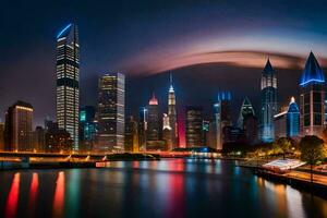 il Chicago orizzonte a notte. ai-generato foto