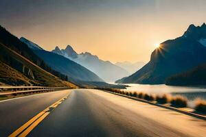 un' strada con montagne nel il sfondo. ai-generato foto