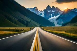 un' lungo strada con montagne nel il sfondo. ai-generato foto