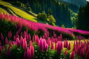 bellissimo fiori nel il montagne. ai-generato foto