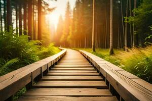 di legno sentiero nel il foresta. ai-generato foto