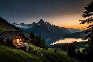 il cabina nel il montagne. ai-generato foto