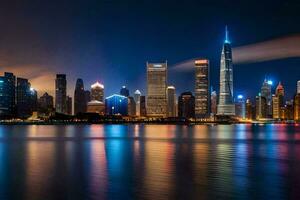 il shanghai orizzonte a notte. ai-generato foto